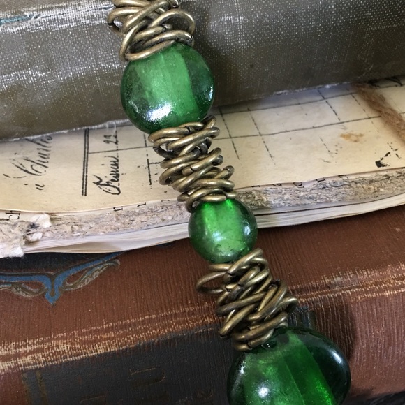 Vintage Brass and Glass Necklace and Bracelet Set - Picture 4 of 8